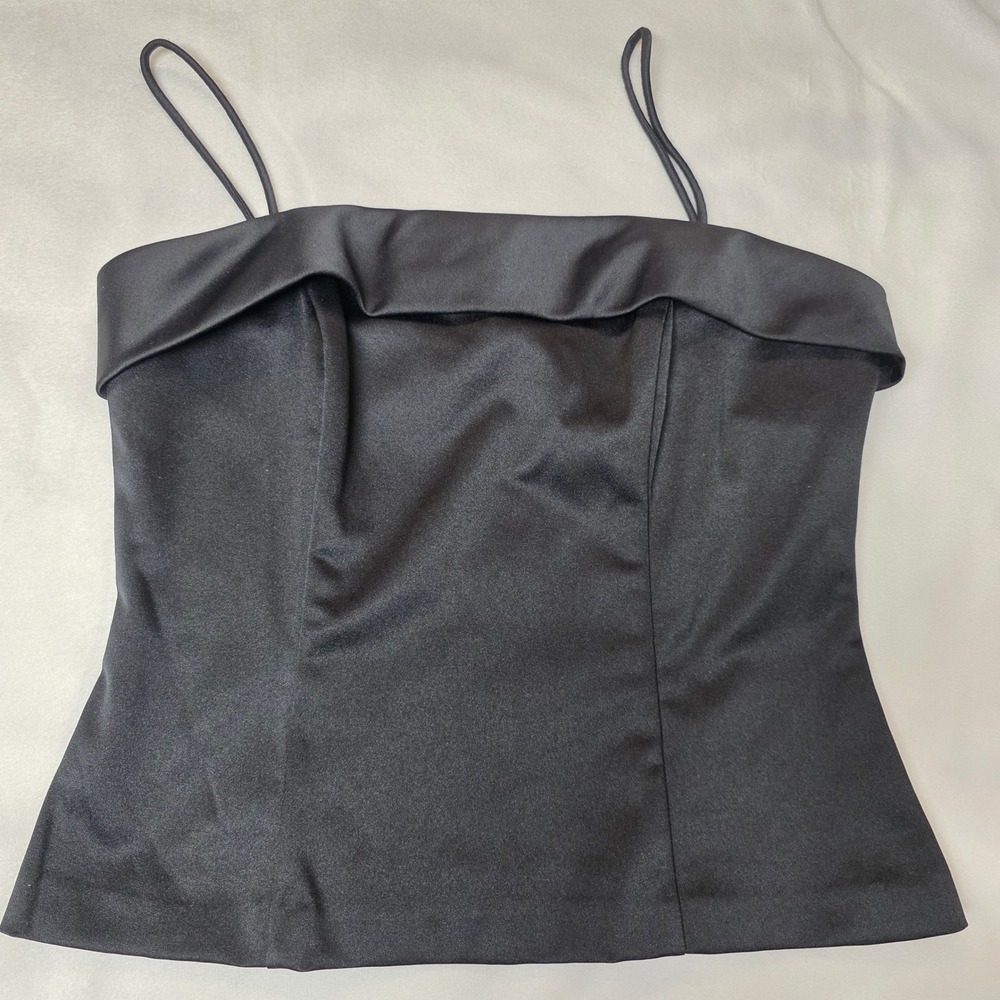 Jeanne Alexander Black Satin Corset Top Spaghetti Strap Zipper Back Medium USA